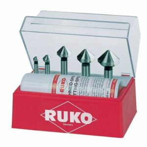 Juego de 5 avellanadores cónicos DIN 335 forma C con spray de corte de 50 ml